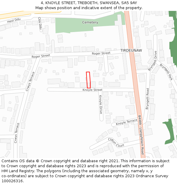 4, KNOYLE STREET, TREBOETH, SWANSEA, SA5 9AY: Location map and indicative extent of plot