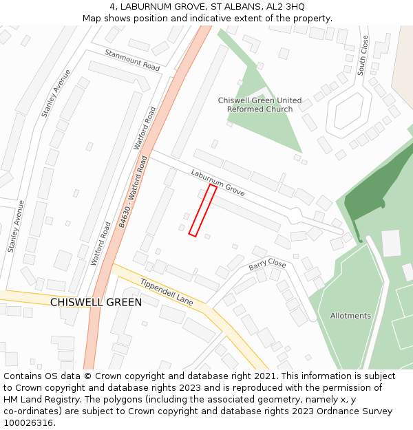 4, LABURNUM GROVE, ST ALBANS, AL2 3HQ: Location map and indicative extent of plot