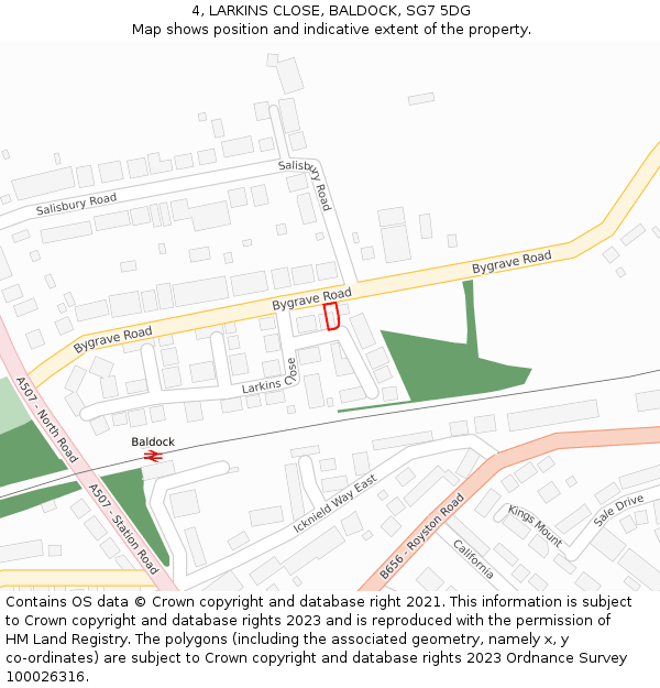 4, LARKINS CLOSE, BALDOCK, SG7 5DG: Location map and indicative extent of plot