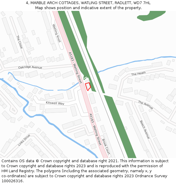 4, MARBLE ARCH COTTAGES, WATLING STREET, RADLETT, WD7 7HL: Location map and indicative extent of plot