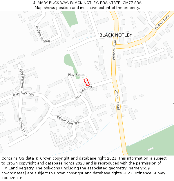 4, MARY RUCK WAY, BLACK NOTLEY, BRAINTREE, CM77 8RA: Location map and indicative extent of plot