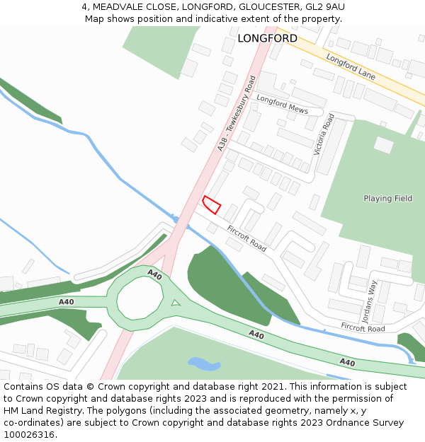 4, MEADVALE CLOSE, LONGFORD, GLOUCESTER, GL2 9AU: Location map and indicative extent of plot
