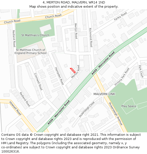 4, MERTON ROAD, MALVERN, WR14 1ND: Location map and indicative extent of plot