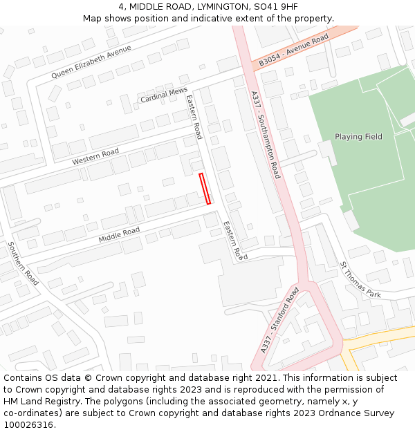 4, MIDDLE ROAD, LYMINGTON, SO41 9HF: Location map and indicative extent of plot