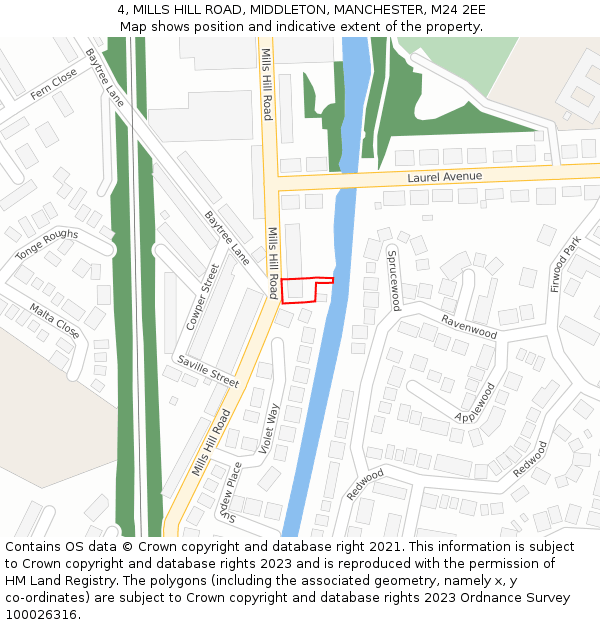 4, MILLS HILL ROAD, MIDDLETON, MANCHESTER, M24 2EE: Location map and indicative extent of plot