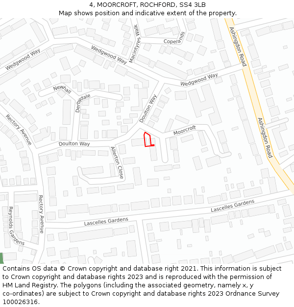 4, MOORCROFT, ROCHFORD, SS4 3LB: Location map and indicative extent of plot