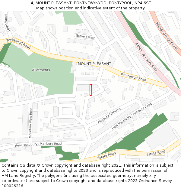 4, MOUNT PLEASANT, PONTNEWYNYDD, PONTYPOOL, NP4 6SE: Location map and indicative extent of plot