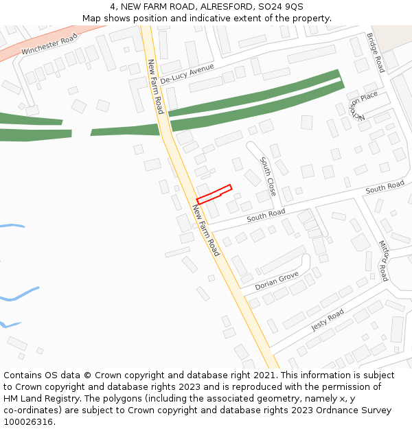 4, NEW FARM ROAD, ALRESFORD, SO24 9QS: Location map and indicative extent of plot