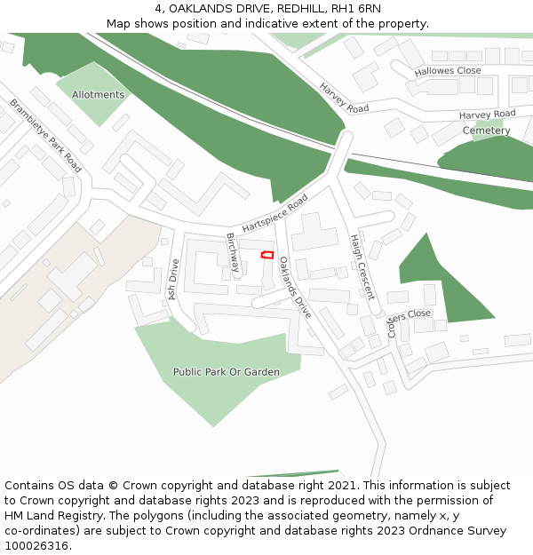 4, OAKLANDS DRIVE, REDHILL, RH1 6RN: Location map and indicative extent of plot