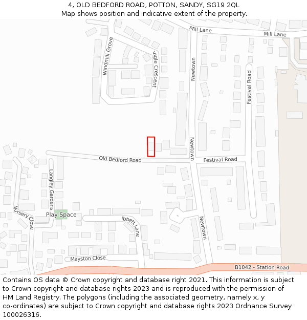 4, OLD BEDFORD ROAD, POTTON, SANDY, SG19 2QL: Location map and indicative extent of plot