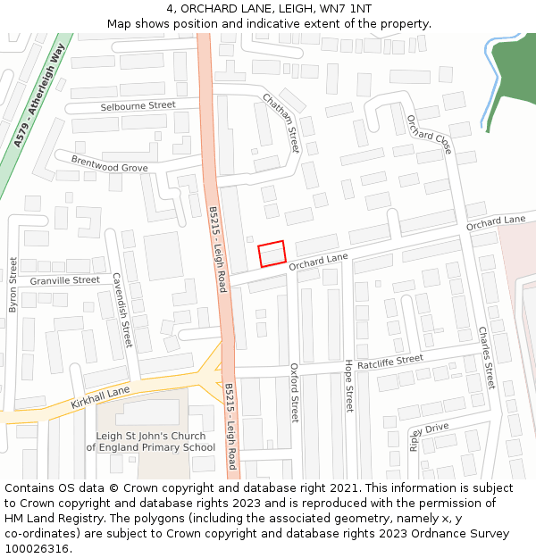 4, ORCHARD LANE, LEIGH, WN7 1NT: Location map and indicative extent of plot