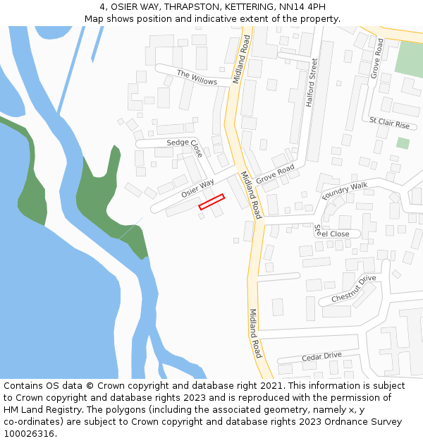 4, OSIER WAY, THRAPSTON, KETTERING, NN14 4PH: Location map and indicative extent of plot