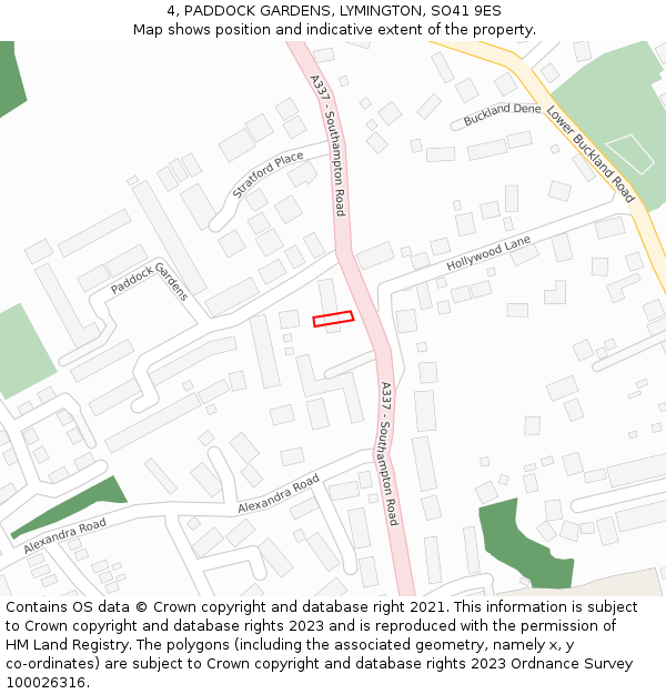 4, PADDOCK GARDENS, LYMINGTON, SO41 9ES: Location map and indicative extent of plot