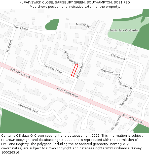 4, PAINSWICK CLOSE, SARISBURY GREEN, SOUTHAMPTON, SO31 7EQ: Location map and indicative extent of plot