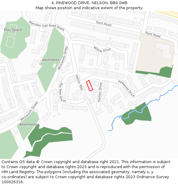 4, PINEWOOD DRIVE, NELSON, BB9 0WB: Location map and indicative extent of plot