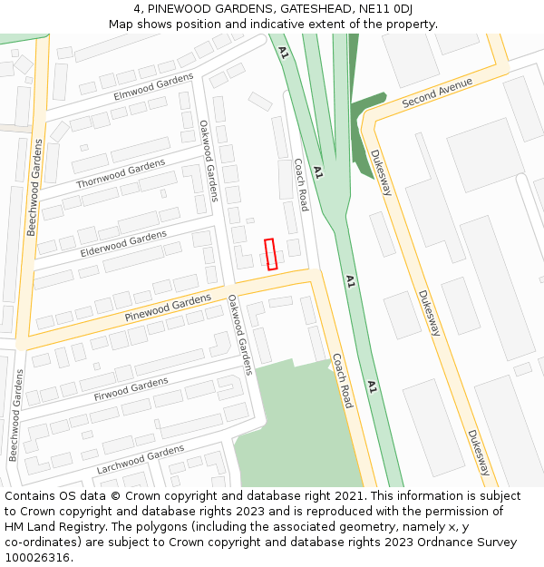 4, PINEWOOD GARDENS, GATESHEAD, NE11 0DJ: Location map and indicative extent of plot
