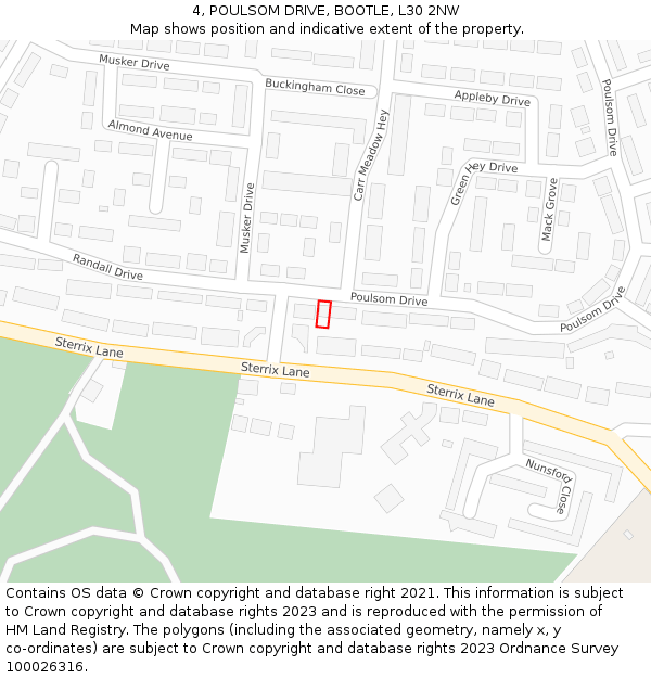 4, POULSOM DRIVE, BOOTLE, L30 2NW: Location map and indicative extent of plot