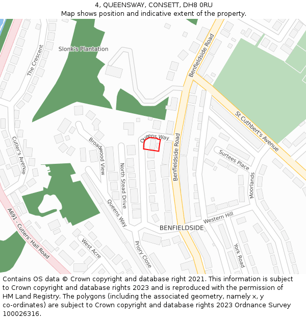 4, QUEENSWAY, CONSETT, DH8 0RU: Location map and indicative extent of plot
