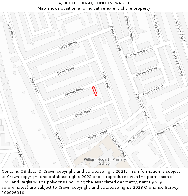 4, RECKITT ROAD, LONDON, W4 2BT: Location map and indicative extent of plot