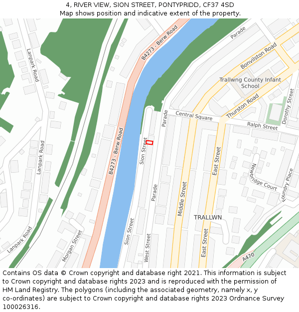 4, RIVER VIEW, SION STREET, PONTYPRIDD, CF37 4SD: Location map and indicative extent of plot