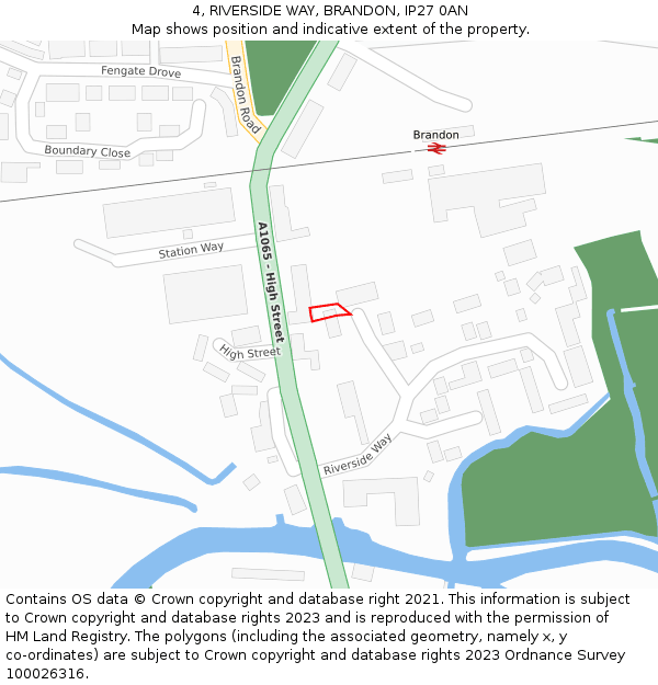 4, RIVERSIDE WAY, BRANDON, IP27 0AN: Location map and indicative extent of plot