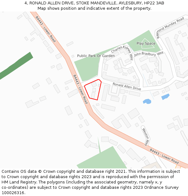 4, RONALD ALLEN DRIVE, STOKE MANDEVILLE, AYLESBURY, HP22 3AB: Location map and indicative extent of plot