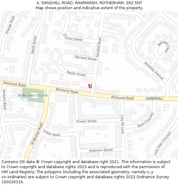 4, SANDHILL ROAD, RAWMARSH, ROTHERHAM, S62 5NT: Location map and indicative extent of plot
