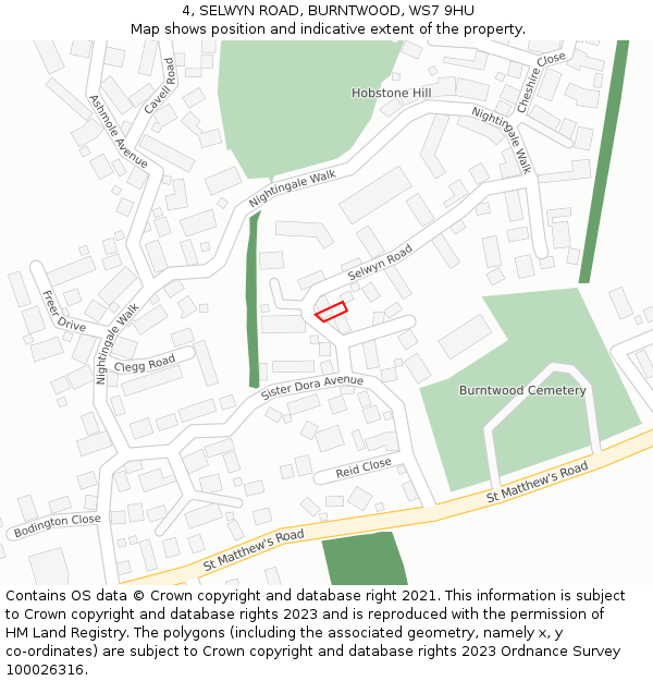 4, SELWYN ROAD, BURNTWOOD, WS7 9HU: Location map and indicative extent of plot