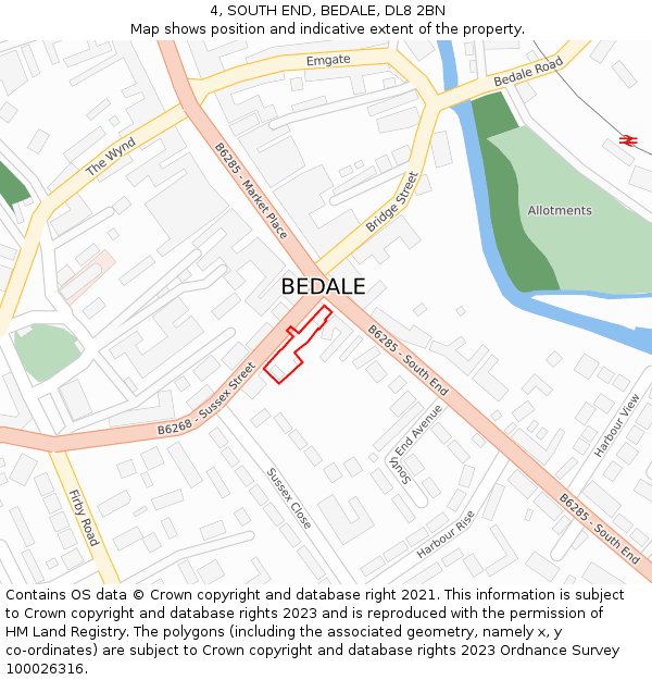 4, SOUTH END, BEDALE, DL8 2BN: Location map and indicative extent of plot
