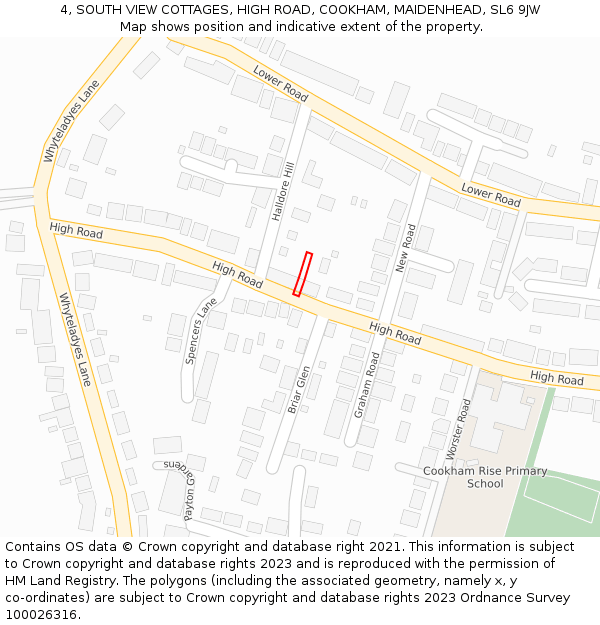 4, SOUTH VIEW COTTAGES, HIGH ROAD, COOKHAM, MAIDENHEAD, SL6 9JW: Location map and indicative extent of plot