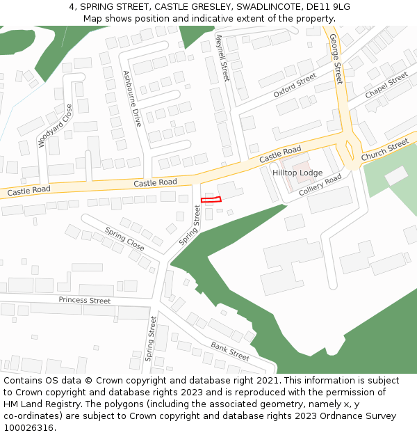4, SPRING STREET, CASTLE GRESLEY, SWADLINCOTE, DE11 9LG: Location map and indicative extent of plot