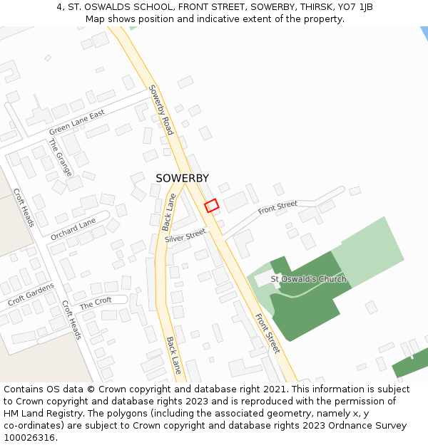 4, ST. OSWALDS SCHOOL, FRONT STREET, SOWERBY, THIRSK, YO7 1JB: Location map and indicative extent of plot