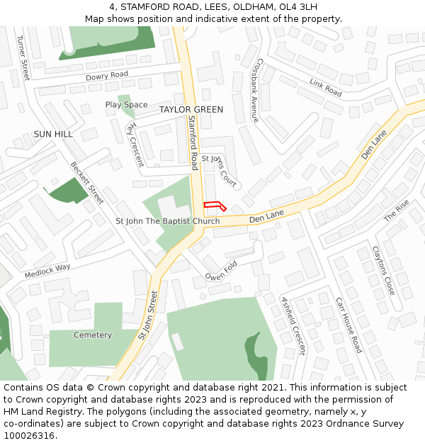 4, STAMFORD ROAD, LEES, OLDHAM, OL4 3LH: Location map and indicative extent of plot
