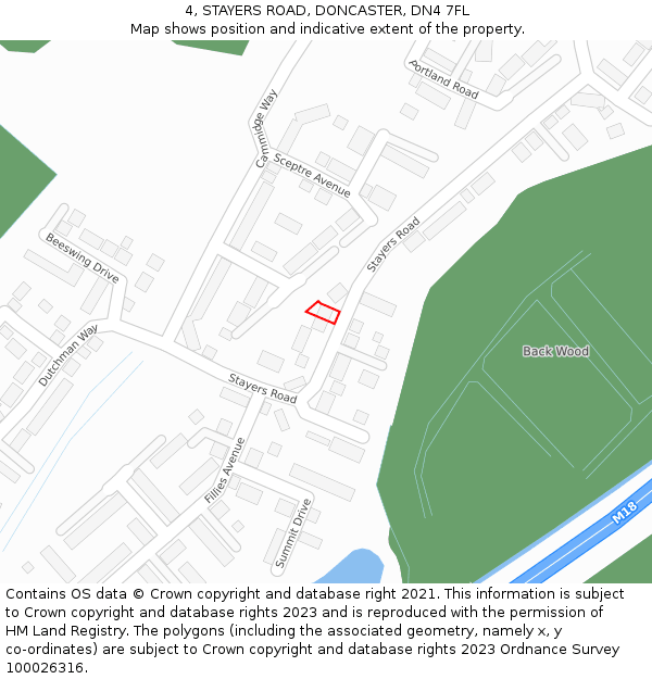 4, STAYERS ROAD, DONCASTER, DN4 7FL: Location map and indicative extent of plot