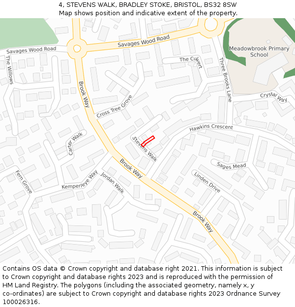 4, STEVENS WALK, BRADLEY STOKE, BRISTOL, BS32 8SW: Location map and indicative extent of plot