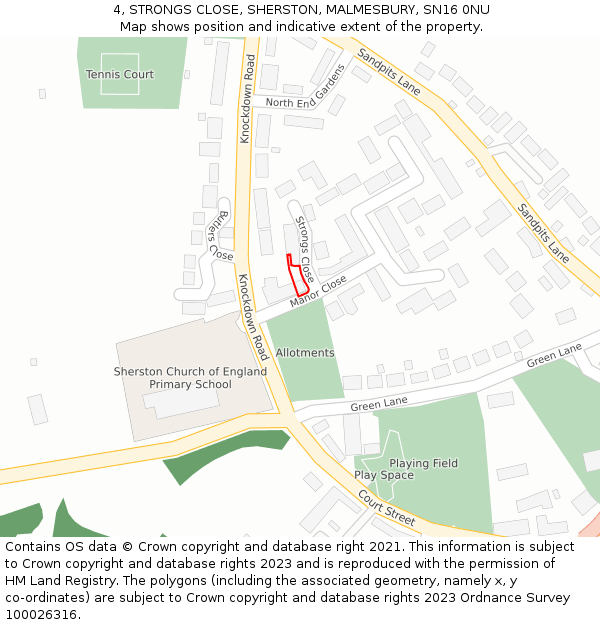 4, STRONGS CLOSE, SHERSTON, MALMESBURY, SN16 0NU: Location map and indicative extent of plot