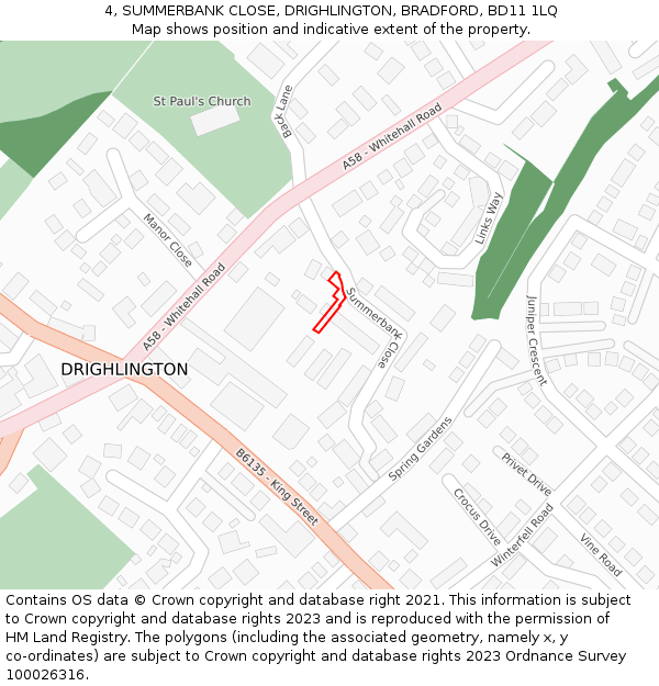4, SUMMERBANK CLOSE, DRIGHLINGTON, BRADFORD, BD11 1LQ: Location map and indicative extent of plot