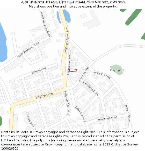 4, SUNNINGDALE LANE, LITTLE WALTHAM, CHELMSFORD, CM3 3GG: Location map and indicative extent of plot