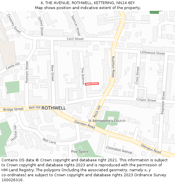 4, THE AVENUE, ROTHWELL, KETTERING, NN14 6EY: Location map and indicative extent of plot