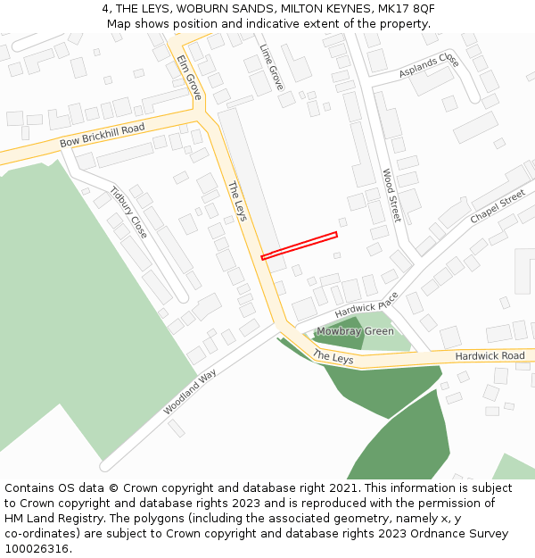 4, THE LEYS, WOBURN SANDS, MILTON KEYNES, MK17 8QF: Location map and indicative extent of plot