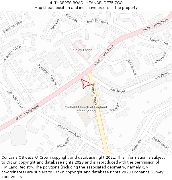 4, THORPES ROAD, HEANOR, DE75 7GQ: Location map and indicative extent of plot