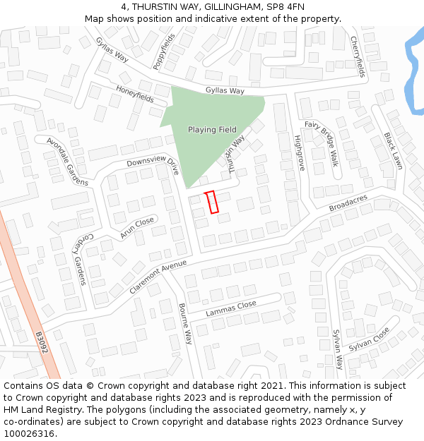 4, THURSTIN WAY, GILLINGHAM, SP8 4FN: Location map and indicative extent of plot