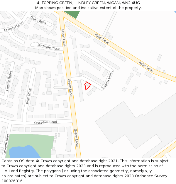 4, TOPPING GREEN, HINDLEY GREEN, WIGAN, WN2 4UG: Location map and indicative extent of plot