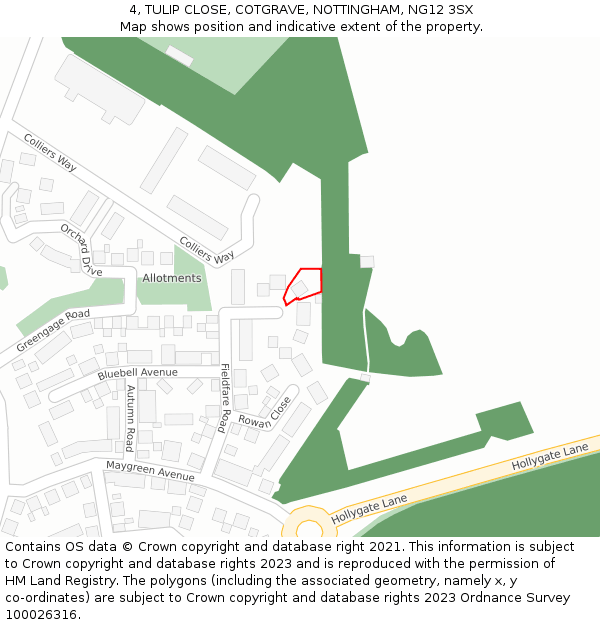 4, TULIP CLOSE, COTGRAVE, NOTTINGHAM, NG12 3SX: Location map and indicative extent of plot