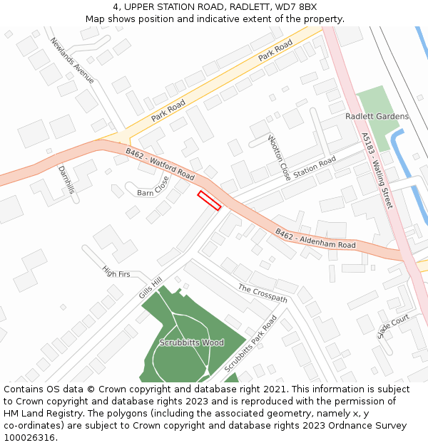 4, UPPER STATION ROAD, RADLETT, WD7 8BX: Location map and indicative extent of plot