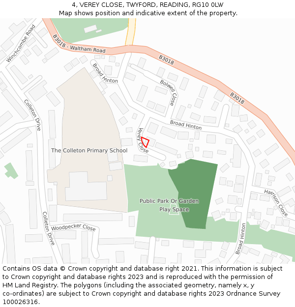 4, VEREY CLOSE, TWYFORD, READING, RG10 0LW: Location map and indicative extent of plot