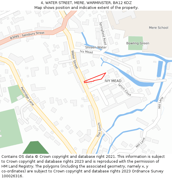 4, WATER STREET, MERE, WARMINSTER, BA12 6DZ: Location map and indicative extent of plot