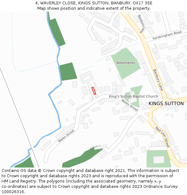 4, WAVERLEY CLOSE, KINGS SUTTON, BANBURY, OX17 3SE: Location map and indicative extent of plot