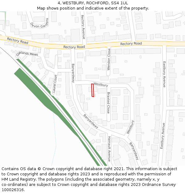 4, WESTBURY, ROCHFORD, SS4 1UL: Location map and indicative extent of plot
