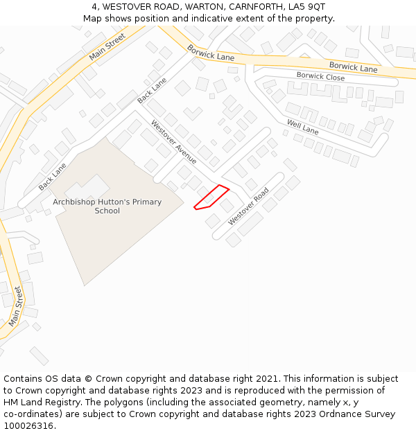 4, WESTOVER ROAD, WARTON, CARNFORTH, LA5 9QT: Location map and indicative extent of plot